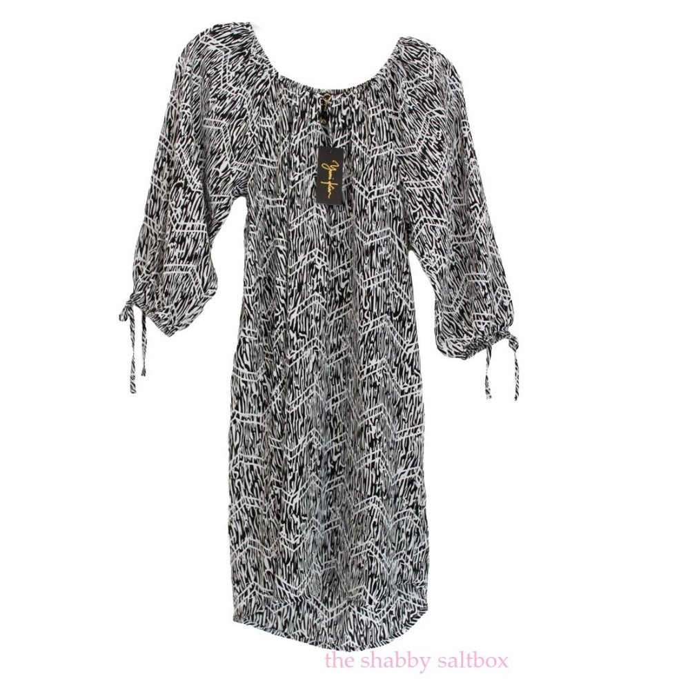 Yumi Kim 100% Silk Sheath Dress Zebra Black & White Abstract Animal Print (flaw)